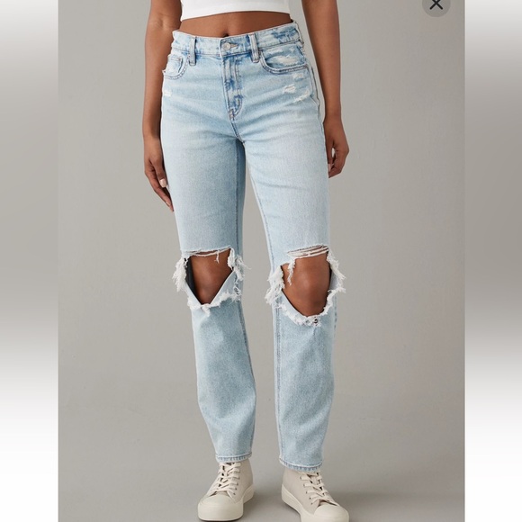 American Eagle Outfitters Denim - AE Stretch Super High-Waisted Ripped Ankle Straight Jean Size 10 short